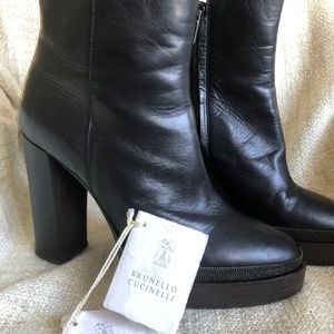 Black leather Brunello Cucinelli monili-trimmed ankle boots